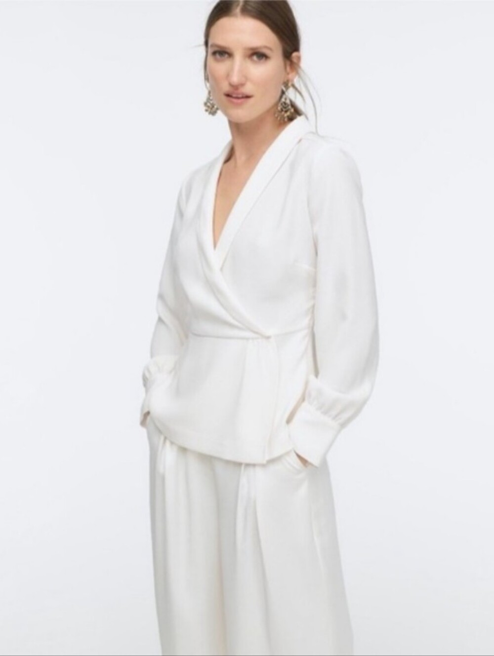 J. Crew Cream Draped Wrap Blouse